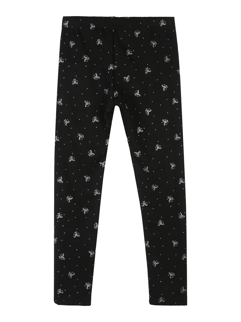 Leggings da bambina fiocchi glitter con interno felpato - nero