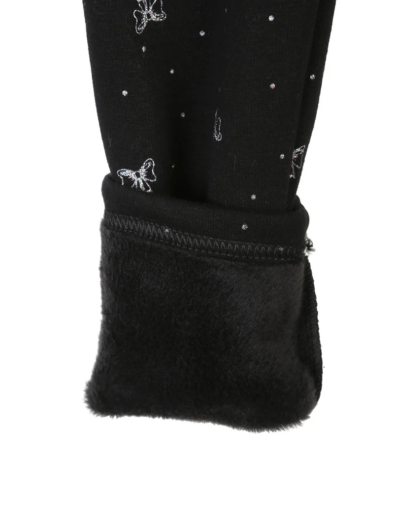 Leggings da bambina fiocchi glitter con interno felpato - nero