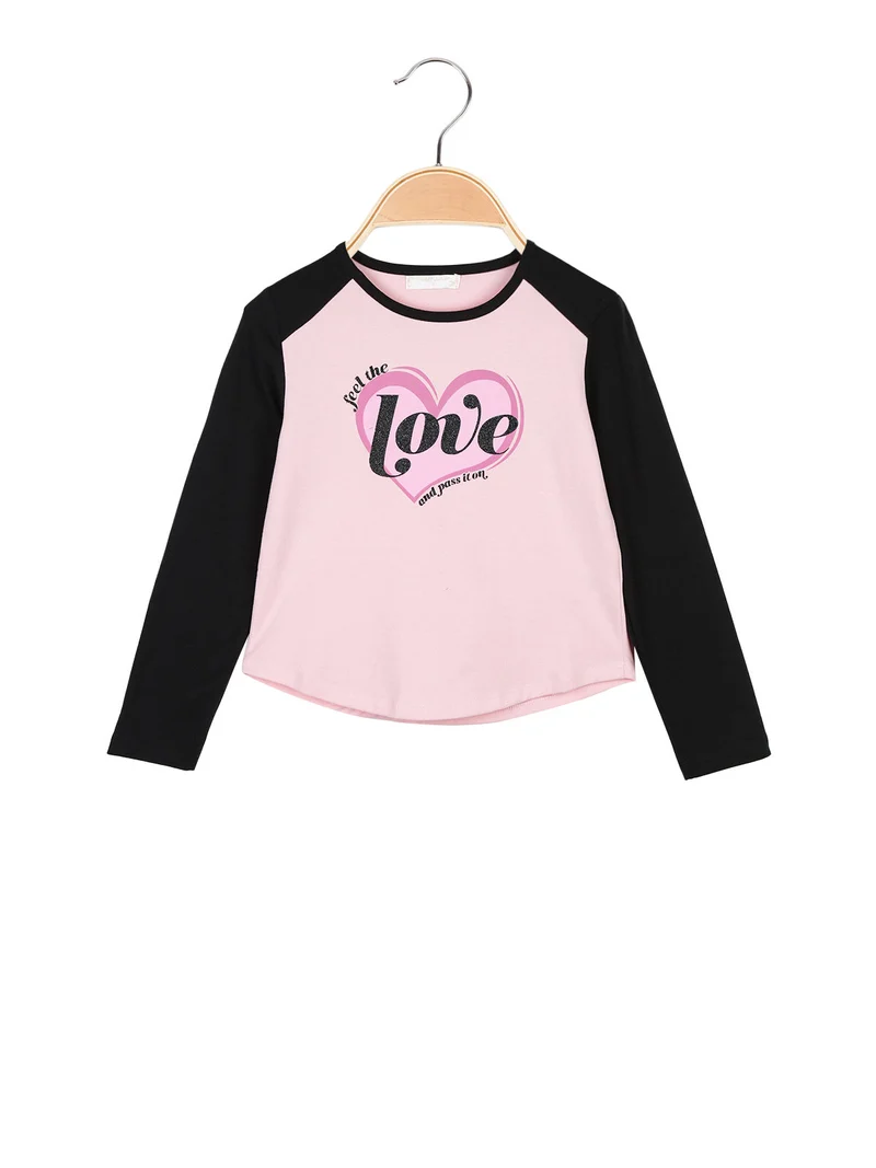 T-shirt da bambina a maniche lunghe con interno in caldo cotone - rosa
