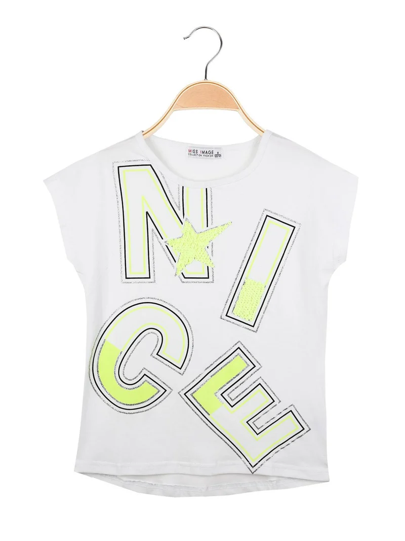 T-shirt con scritte e paillettes - giallo