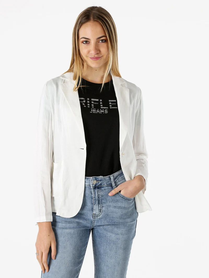 Blazer donna in misto lino con bottone - bianco