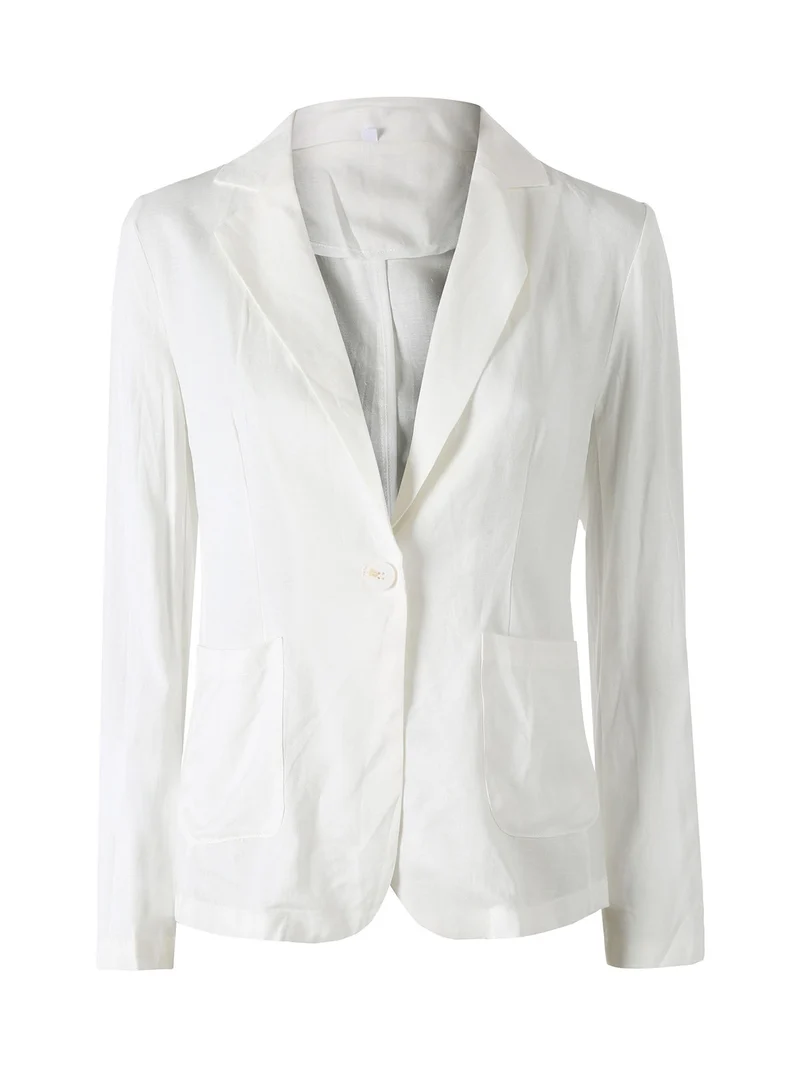 Blazer donna in misto lino con bottone - bianco