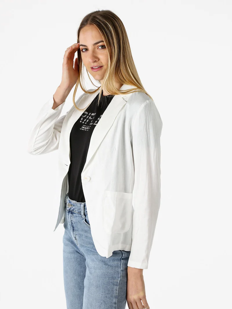 Blazer donna in misto lino con bottone - bianco