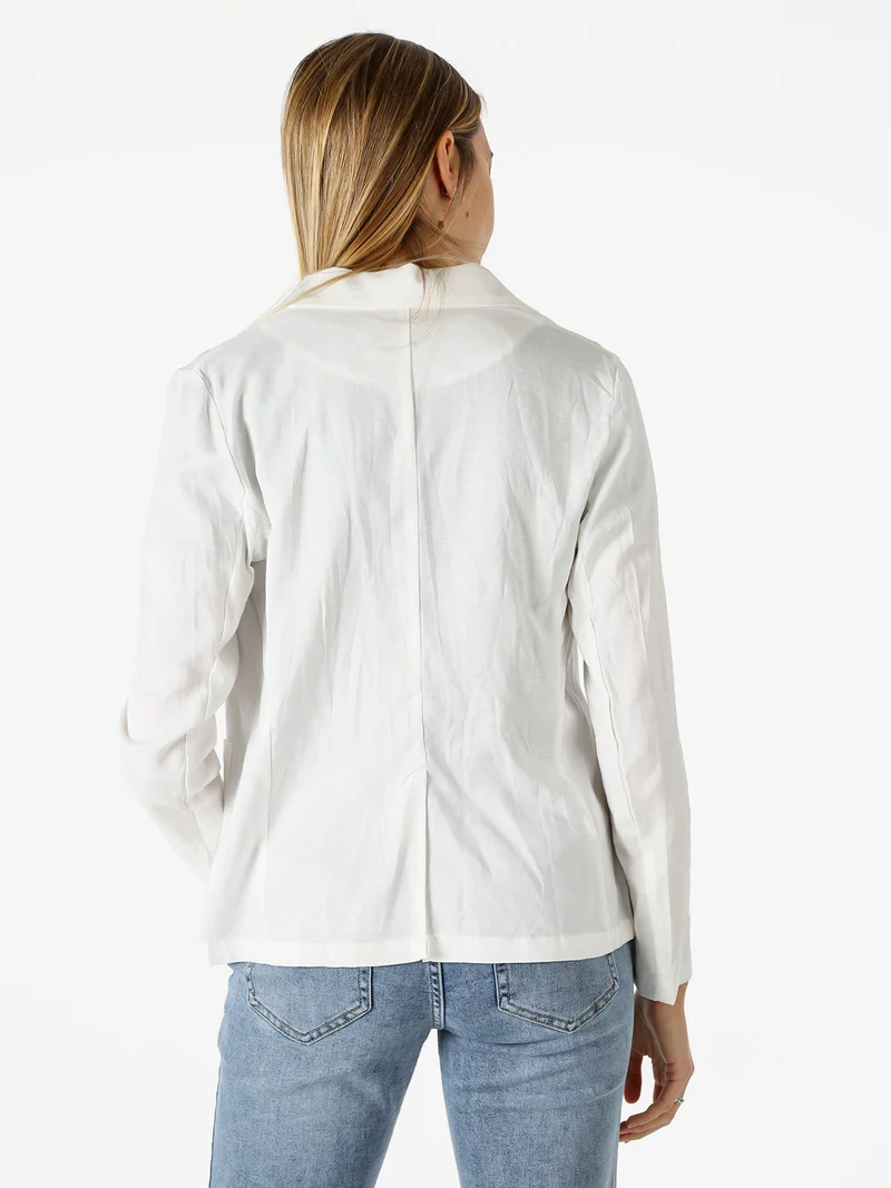 Blazer donna in misto lino con bottone - bianco