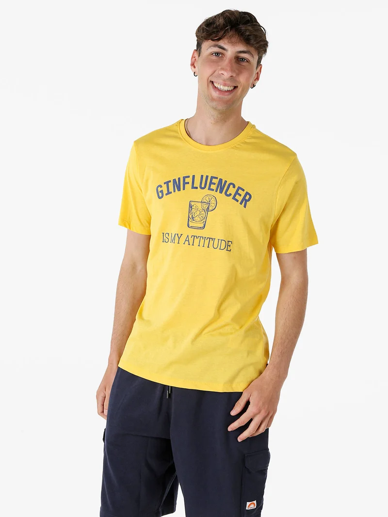 T-shirt da uomo in cotone con stampa divertente - giallo