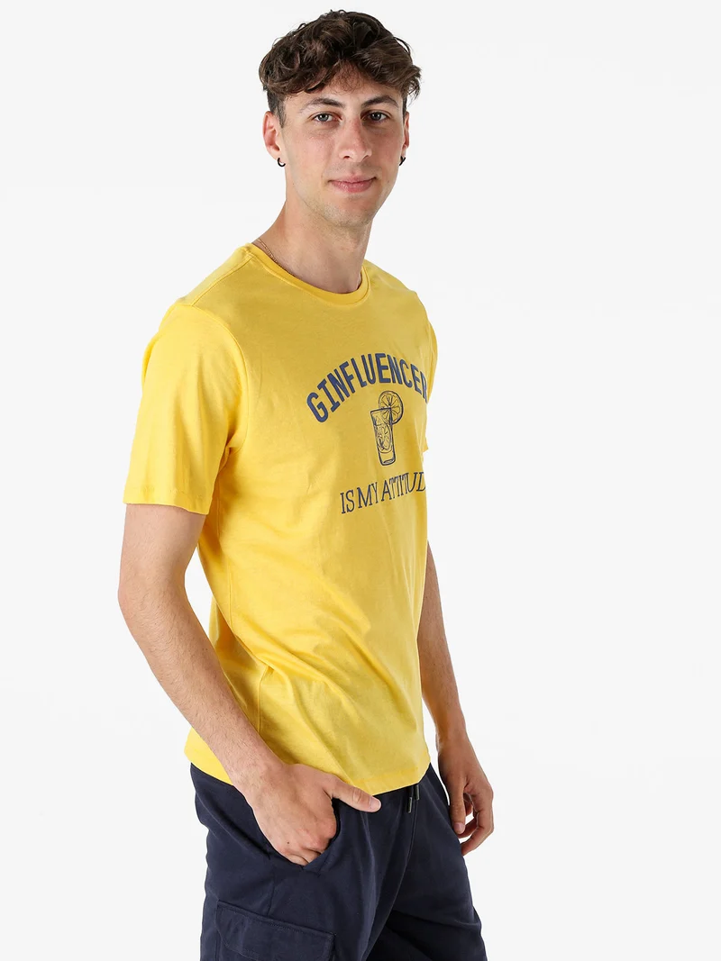 T-shirt da uomo in cotone con stampa divertente - giallo