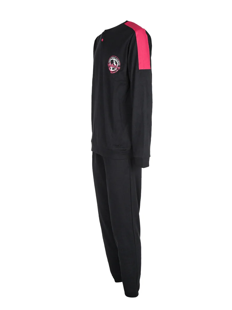 Pigiama lungo da uomo in cotone interlock - nero