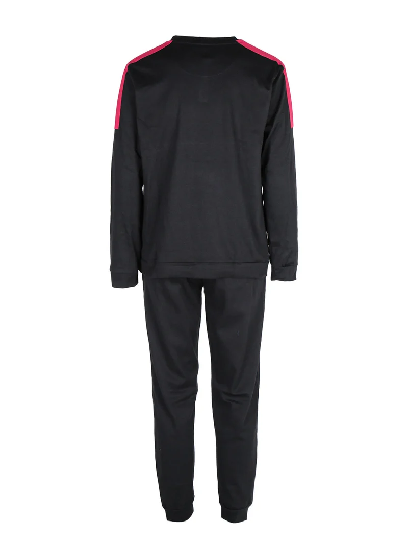 Pigiama lungo da uomo in cotone interlock - nero