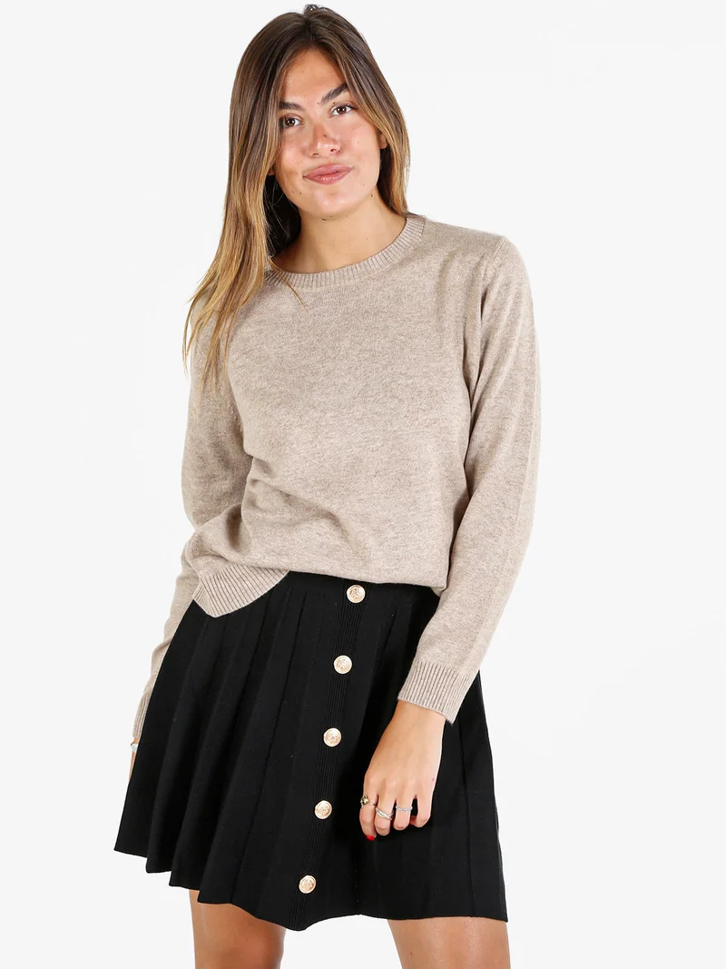 Pullover donna girocollo in maglia - sabbia