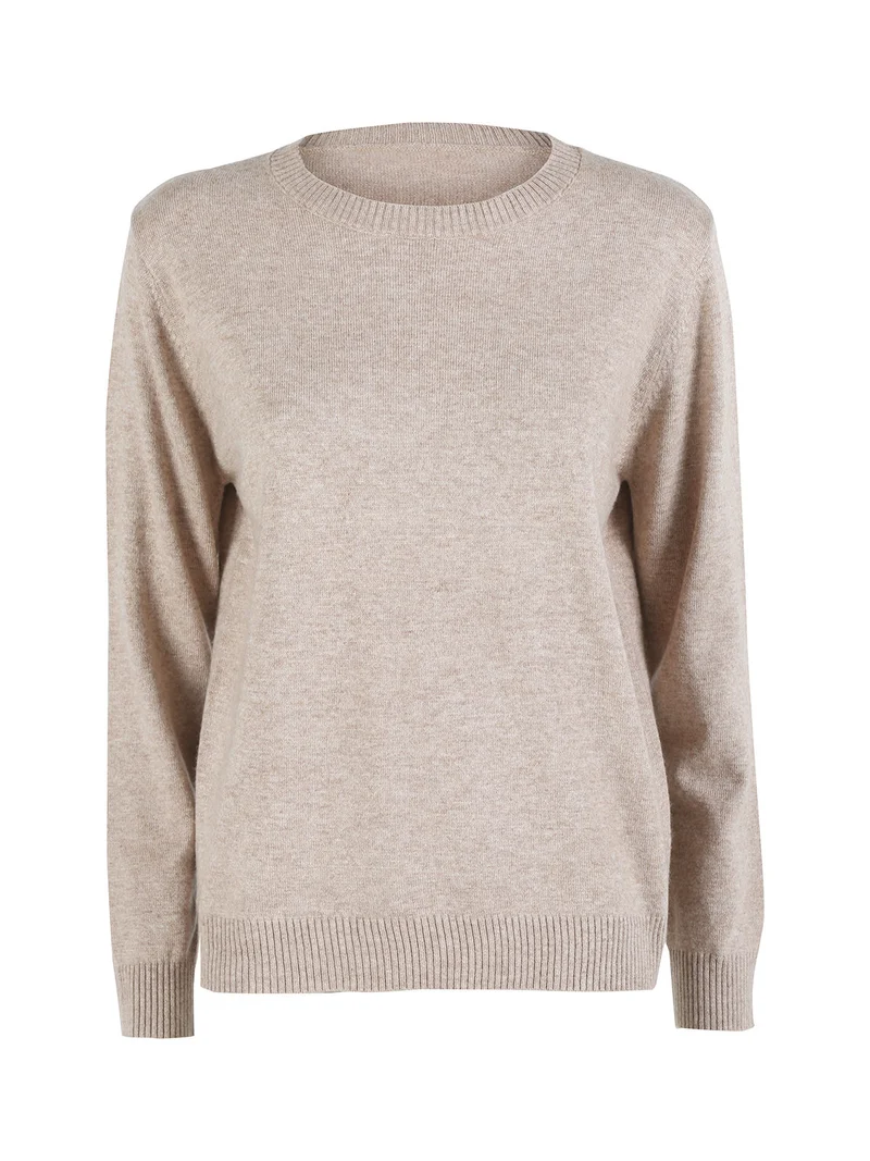 Pullover donna girocollo in maglia - sabbia