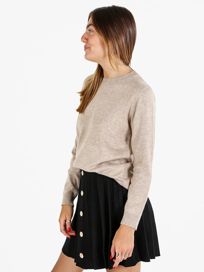 Pullover donna girocollo in maglia - sabbia