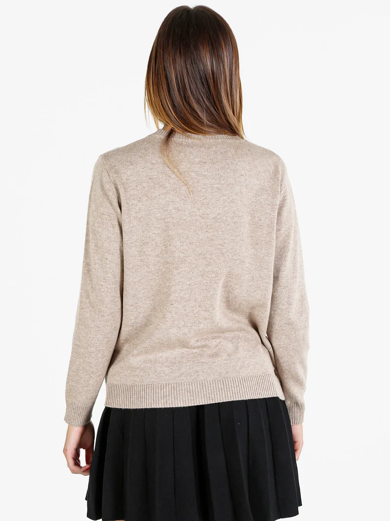 Pullover donna girocollo in maglia - sabbia