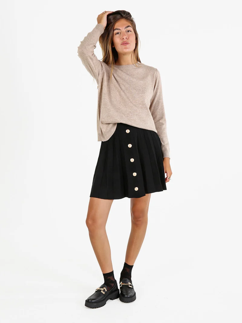 Pullover donna girocollo in maglia - sabbia