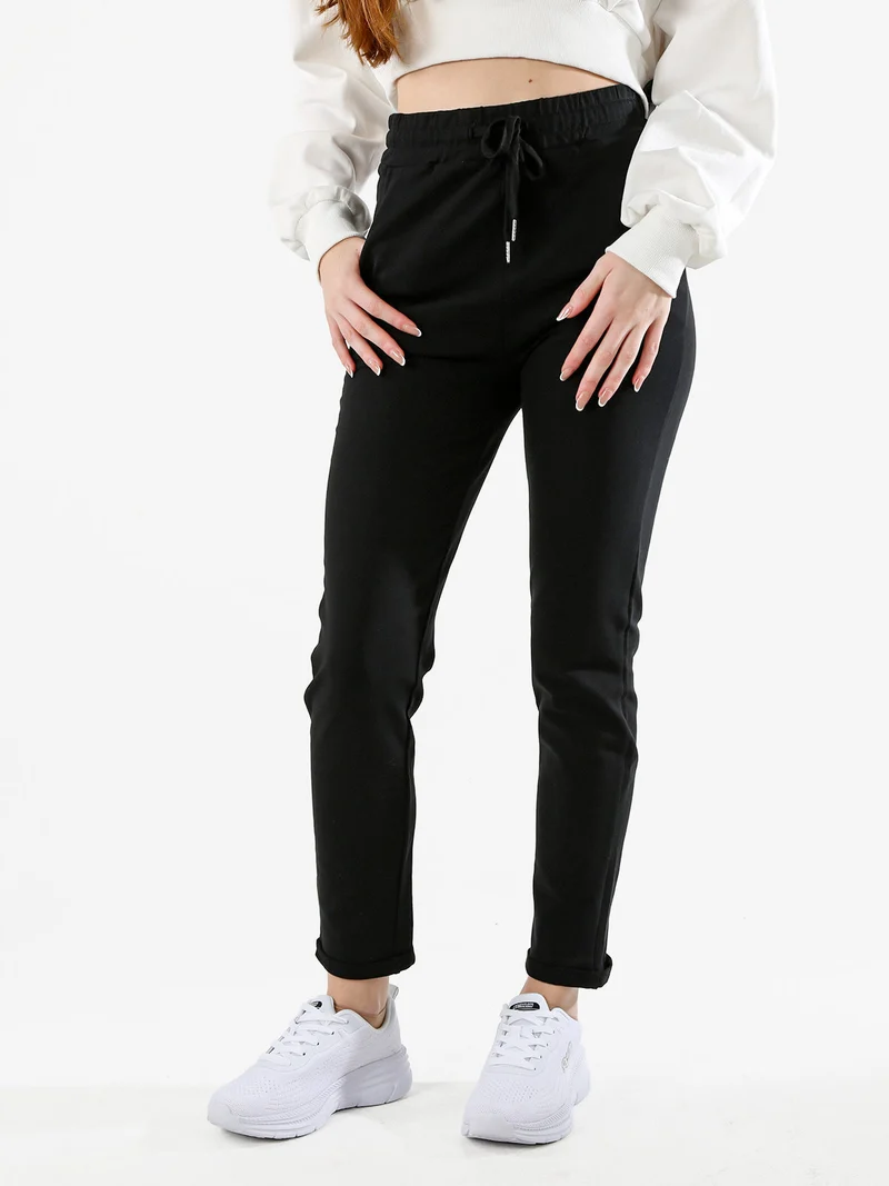Pantaloni tuta da donna con coulisse - nero