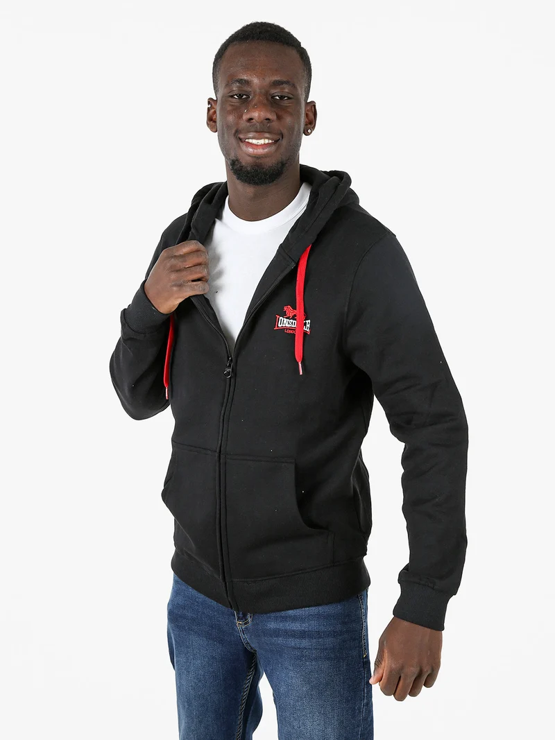 Felpa sportiva da uomo con cappuccio e zip - nero