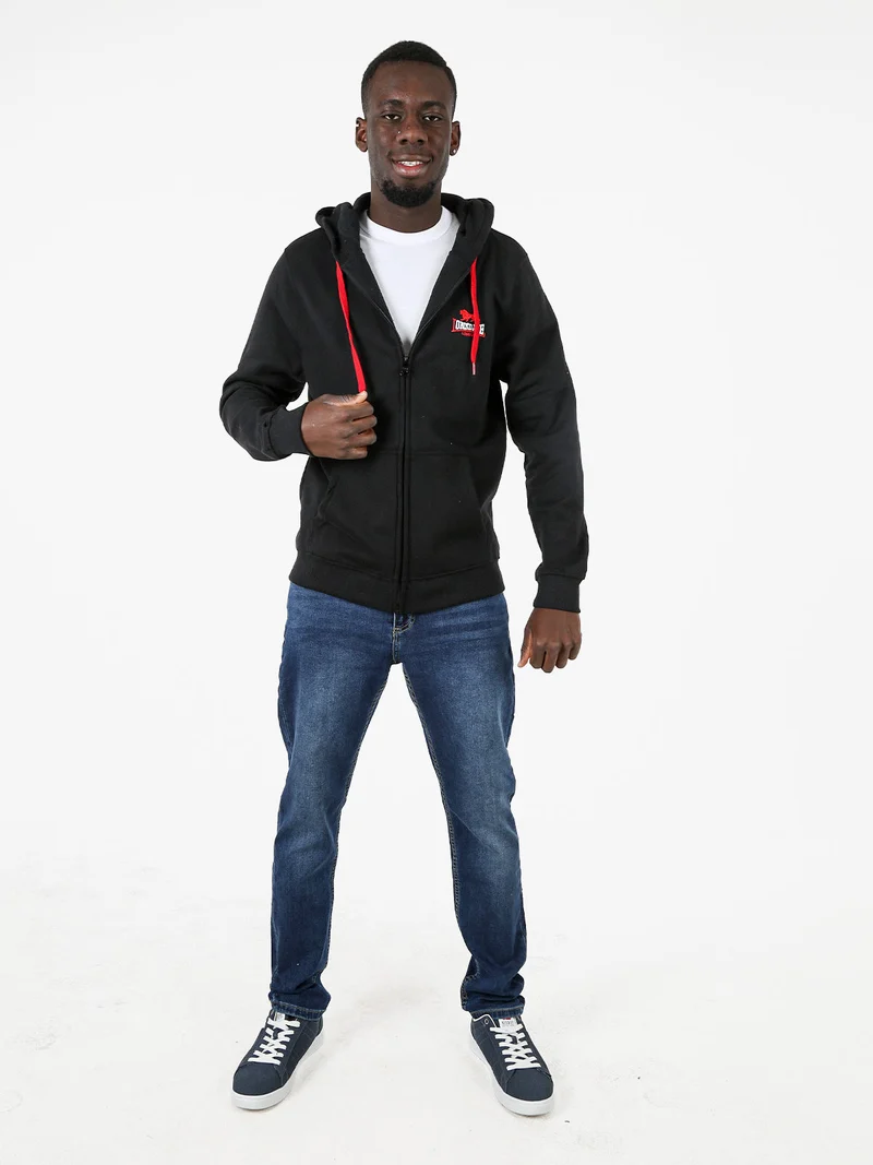 Felpa sportiva da uomo con cappuccio e zip - nero