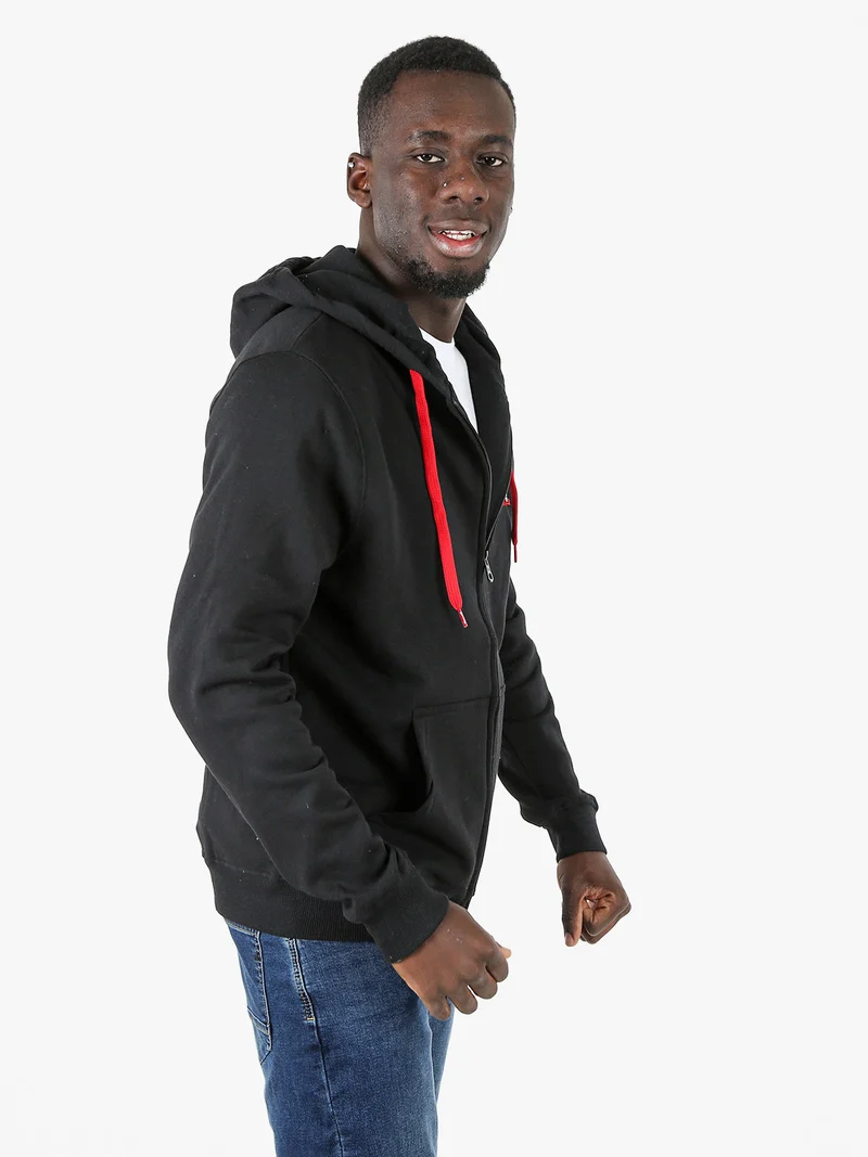 Felpa sportiva da uomo con cappuccio e zip - nero