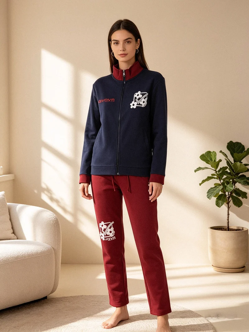 Completo tuta felpata da donna full zip - blu scuro
