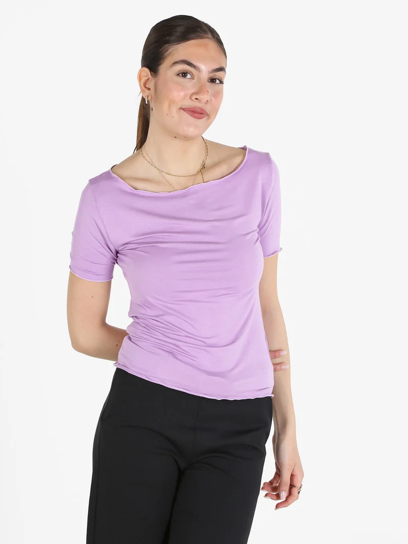 T-shirt donna girocollo in viscosa - viola