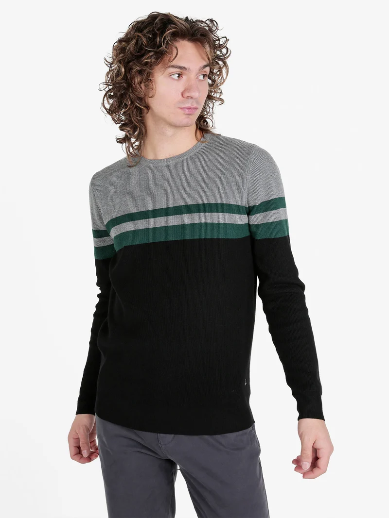 Pullover girocollo da uomo a costine - verde