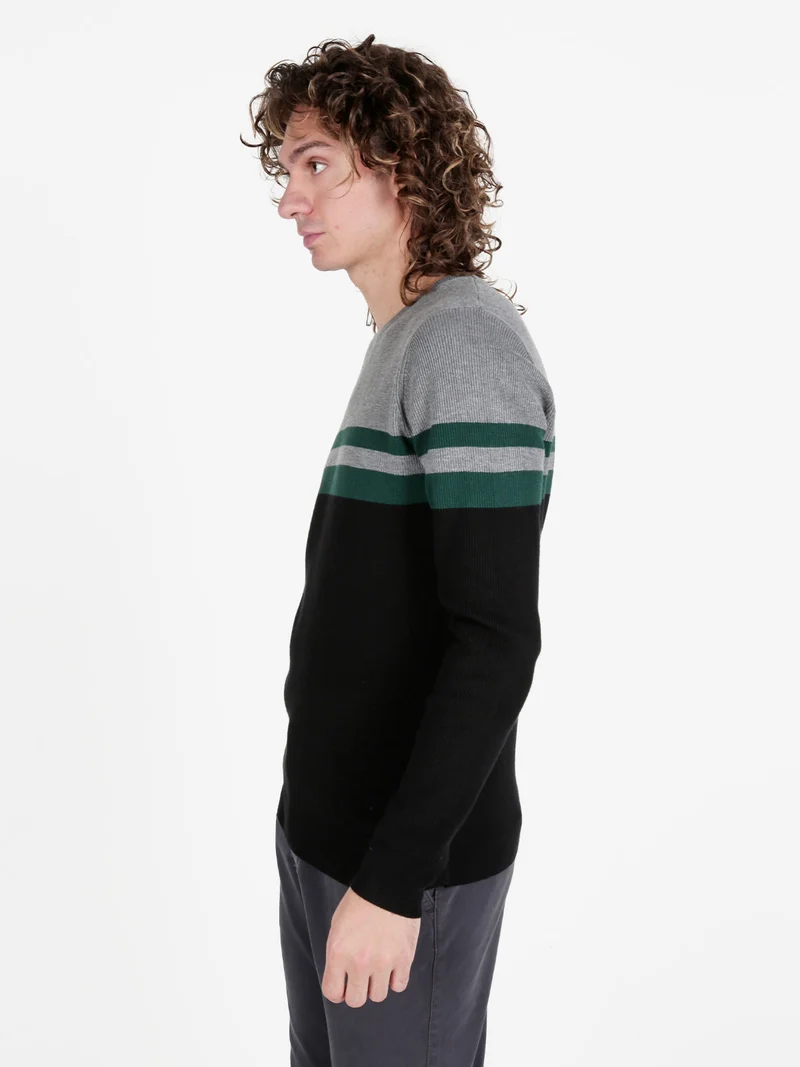 Pullover girocollo da uomo a costine - verde