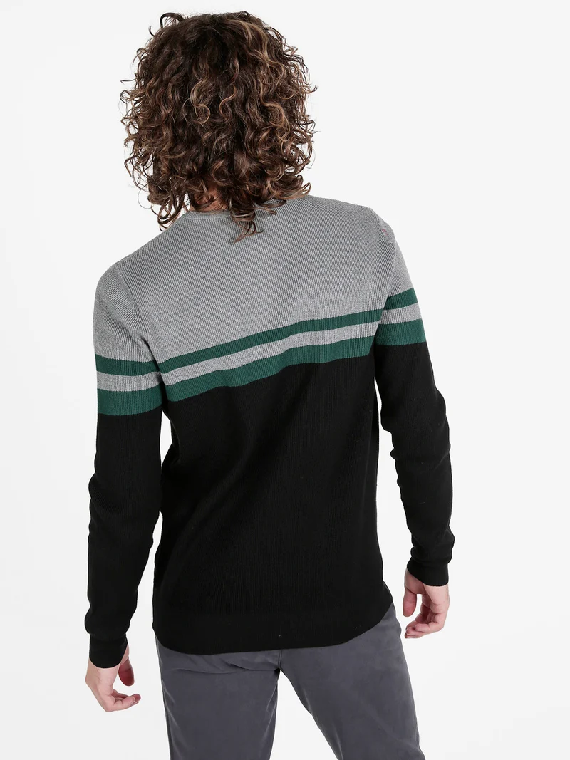 Pullover girocollo da uomo a costine - verde