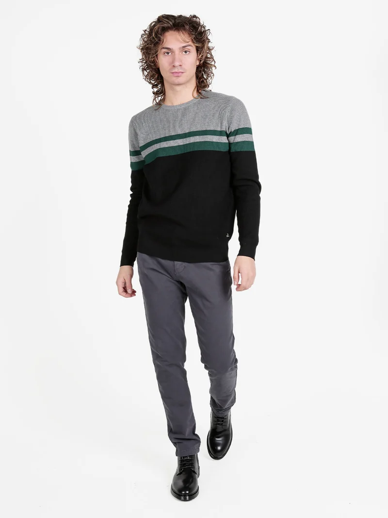 Pullover girocollo da uomo a costine - verde