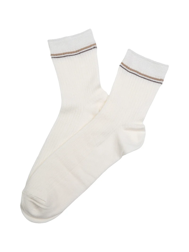 Calze donna midi a costine - panna
