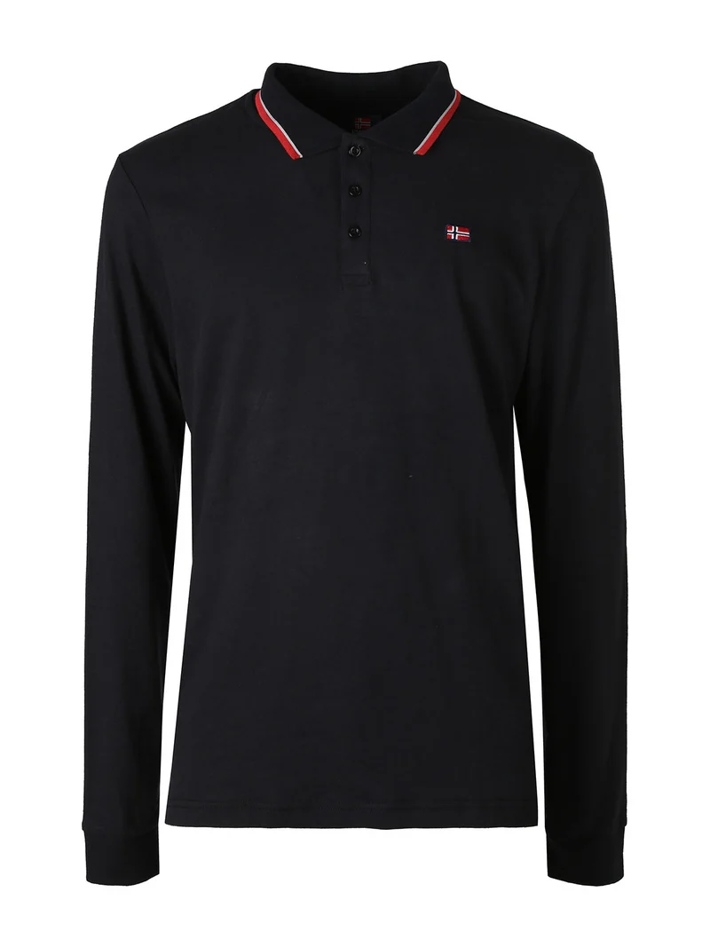 Polo da uomo a maniche lunghe in cotone - nero