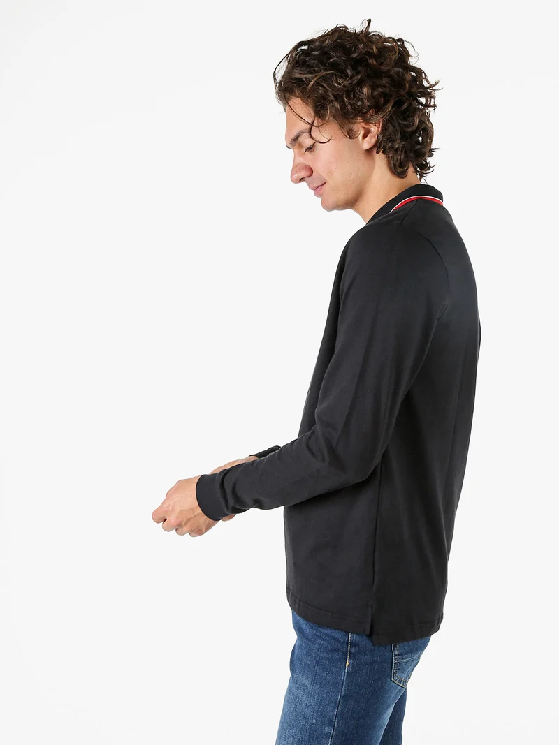 Polo da uomo a maniche lunghe in cotone - nero