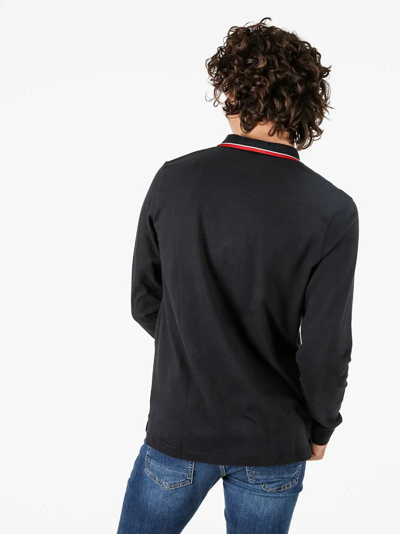 Polo da uomo a maniche lunghe in cotone - nero