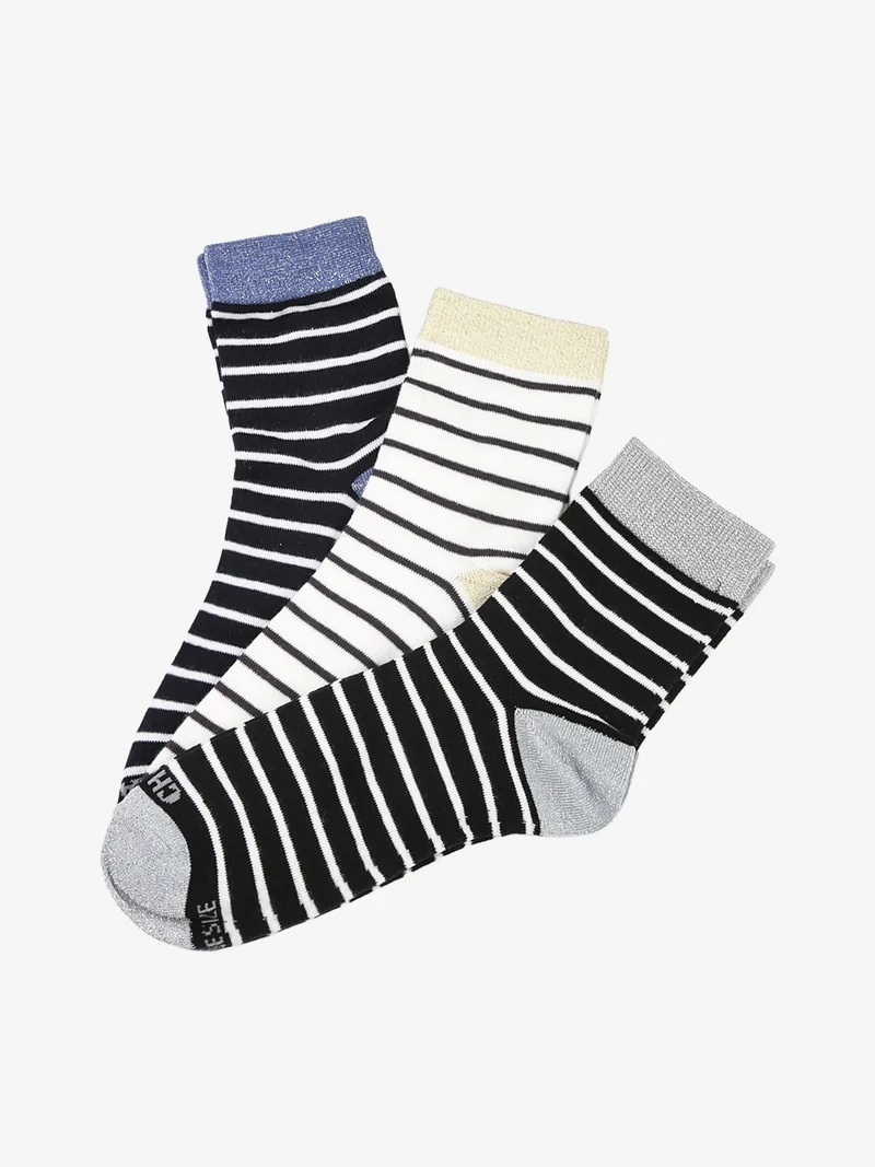 Confezione da 3 paia di calze corte donna a righe - beige