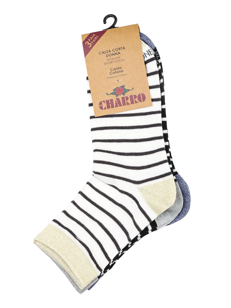 Confezione da 3 paia di calze corte donna a righe - beige