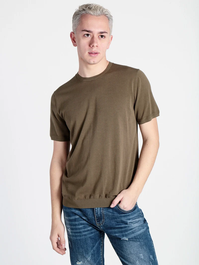 T-shirt girocollo da uomo in maglia - militare