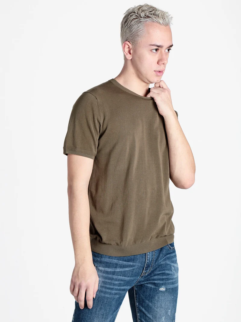 T-shirt girocollo da uomo in maglia - militare