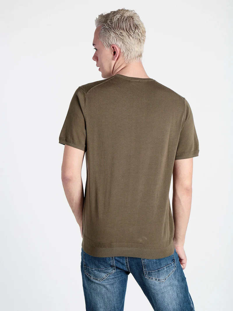 T-shirt girocollo da uomo in maglia - militare