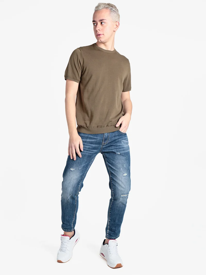 T-shirt girocollo da uomo in maglia - militare