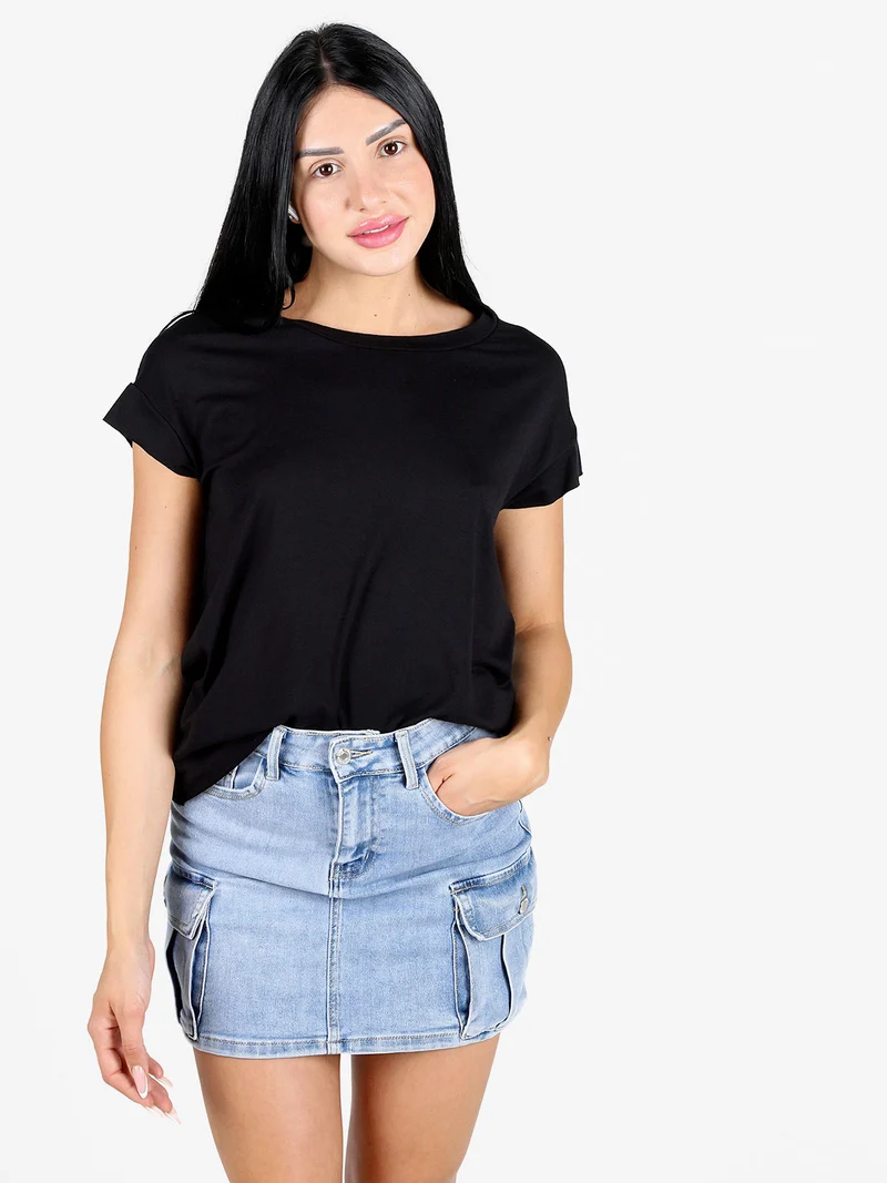 T-shirt donna elasticizzata con cuciture taglio laser - nero