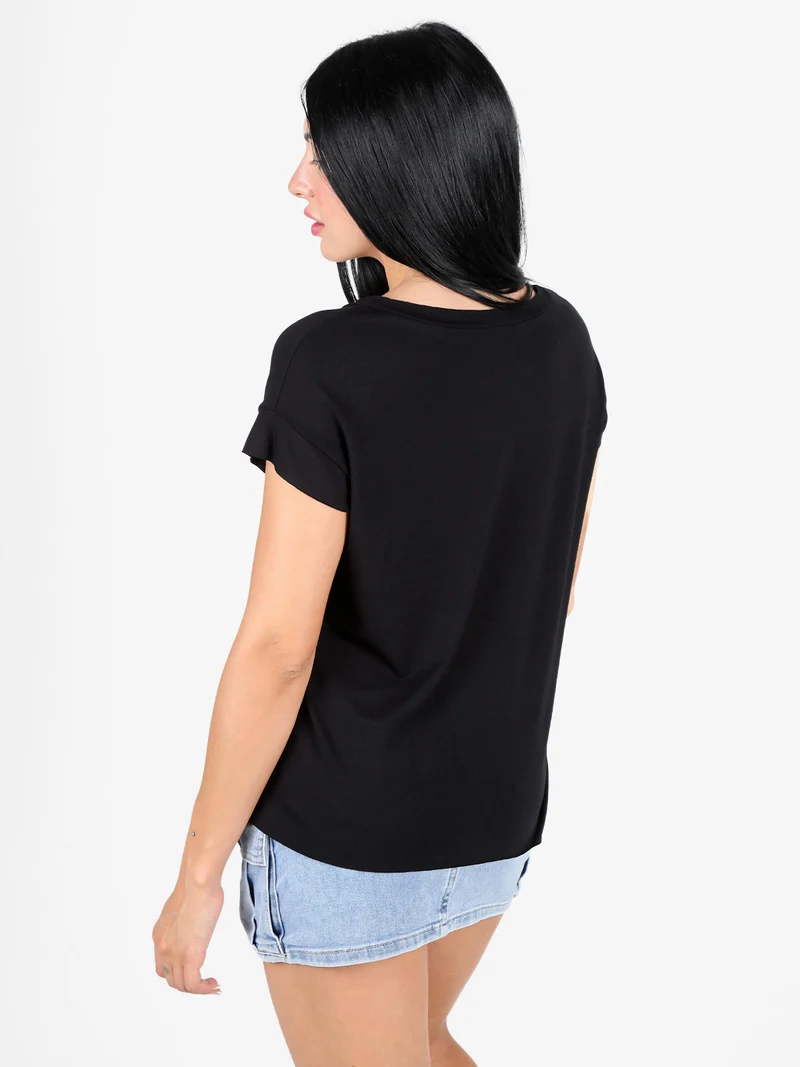 T-shirt donna elasticizzata con cuciture taglio laser - nero