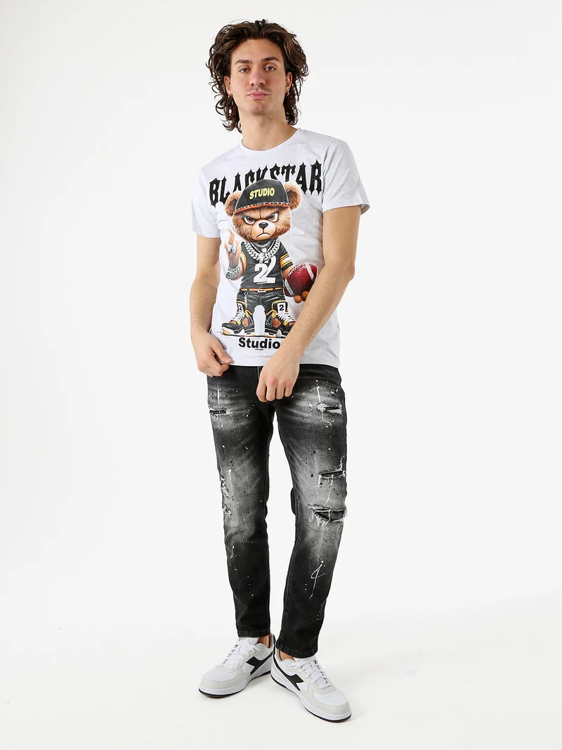 T-shirt da uomo in cotone con stampa - grigio chiaro