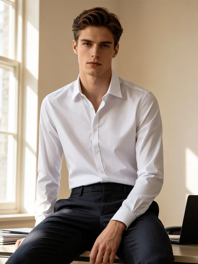 Camicia da uomo slim fit a maniche lunghe - bianco