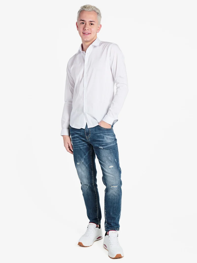 Camicia da uomo slim fit a maniche lunghe - bianco