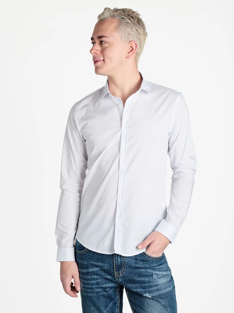 Camicia da uomo slim fit a maniche lunghe - bianco
