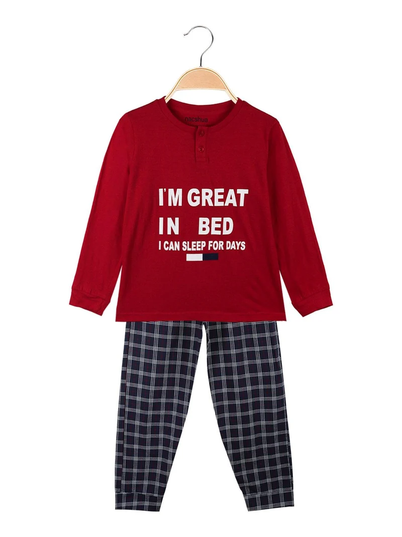 Pigiama lungo bambino con pantaloni a quadri - rosso