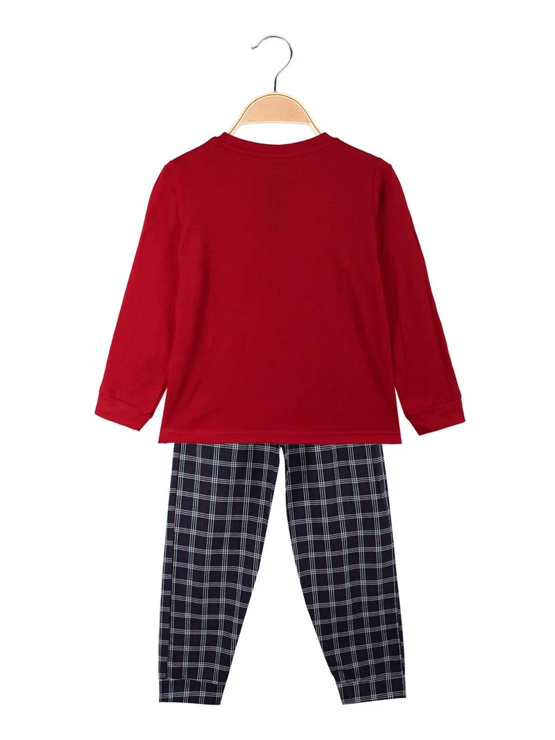 Pigiama lungo bambino con pantaloni a quadri - rosso