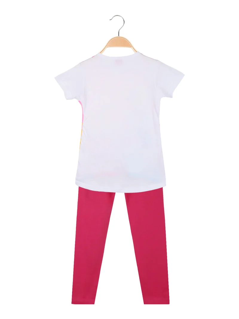 Completo corto da bambina con leggings - bianco