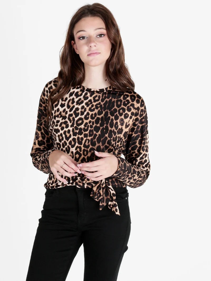 Maglia donna maculata con nodo - caffè