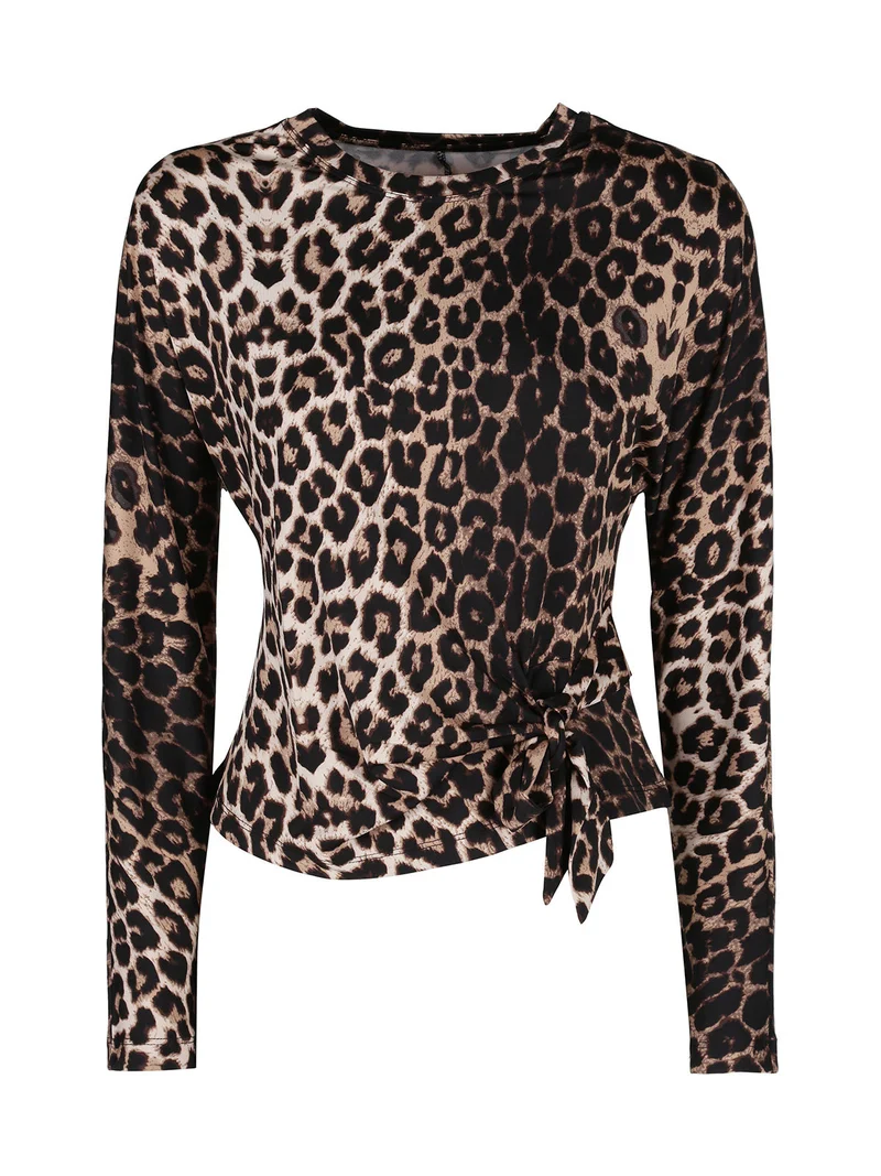 Maglia donna maculata con nodo - caffè