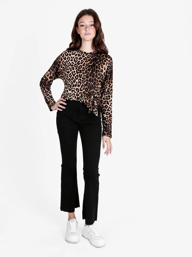 Maglia donna maculata con nodo - caffè
