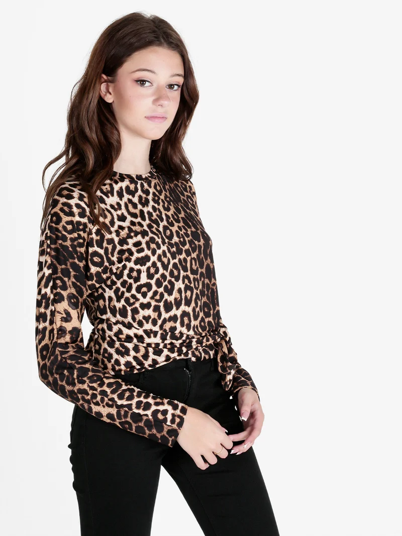Maglia donna maculata con nodo - caffè